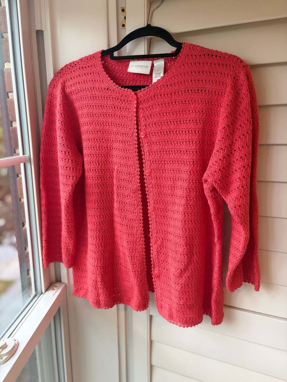 Liz Claiborne Coral Crochet Cardigan SzM Cottagecore Granola Girl